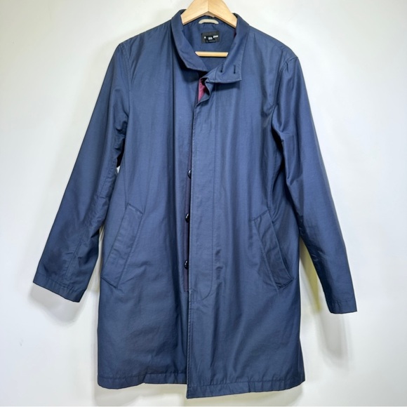 Club Monaco | Navy Blue Cotton-Blend Trench Coat Minimalist Classic Outerwear - Picture 1 of 8